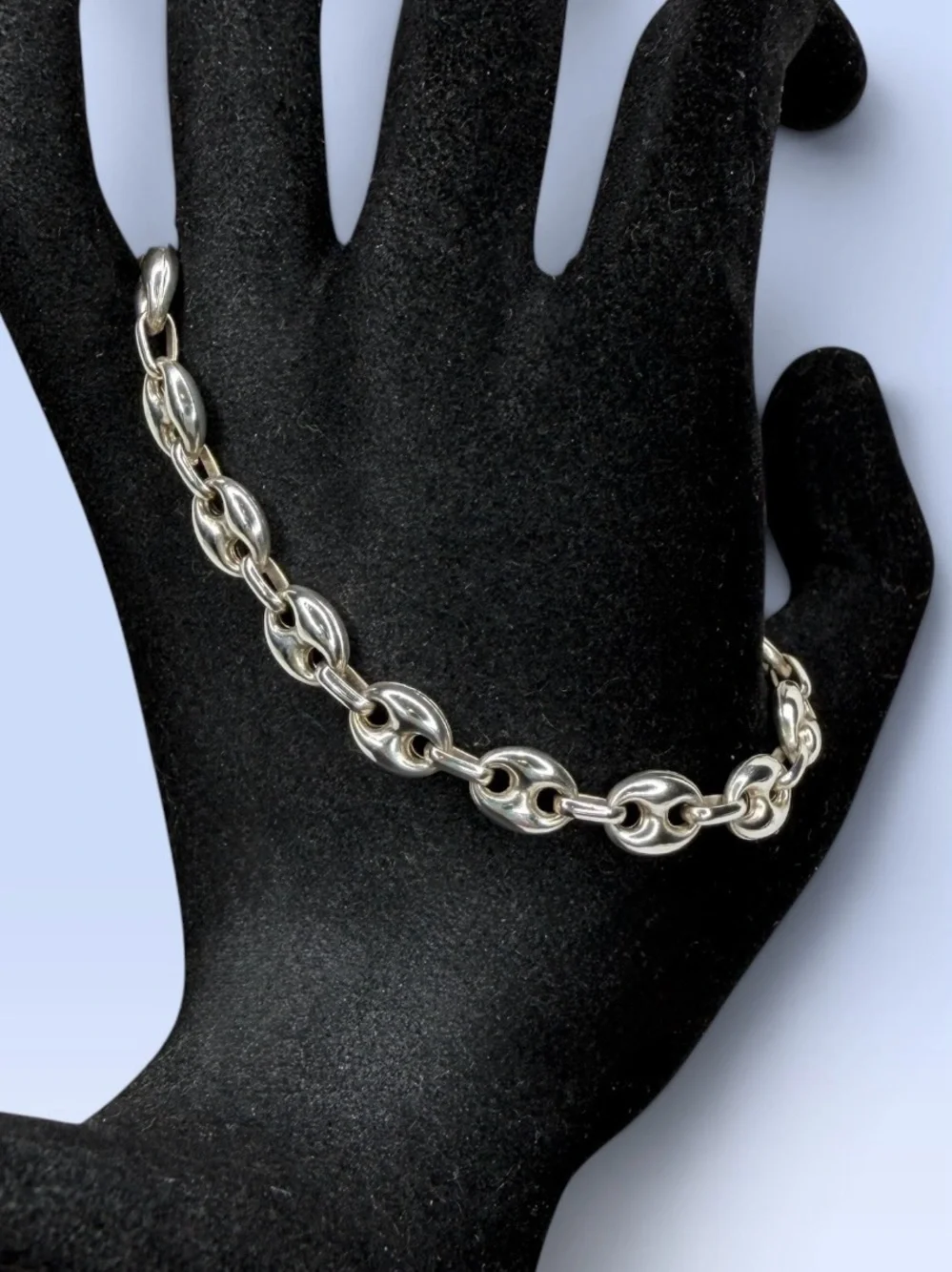 Vintage GLO Italian 925 Sterling Silver Puffed Mariner Link Bracelet